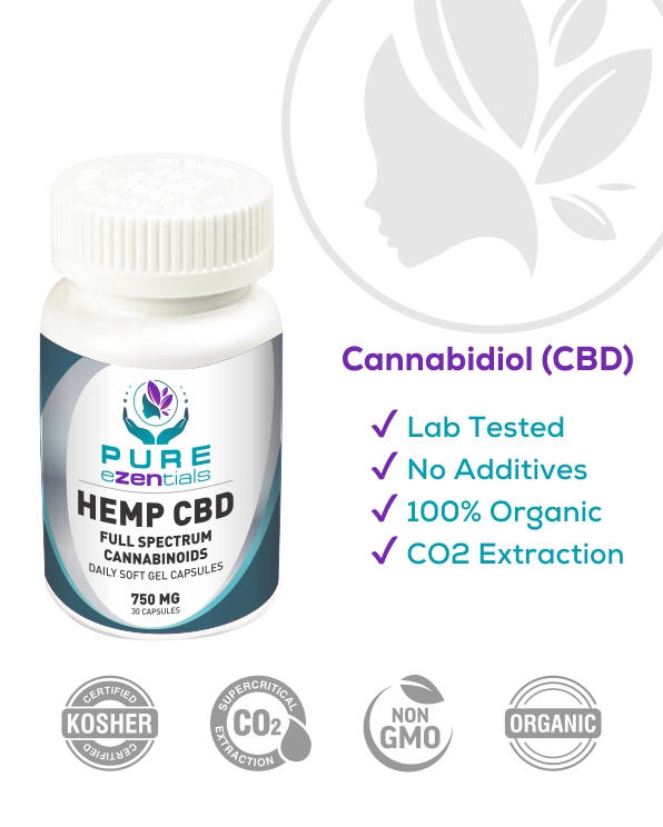 750mg Hemp Cbd Softgels Full Spectrum Pure Ezentials Cbd Products 8565